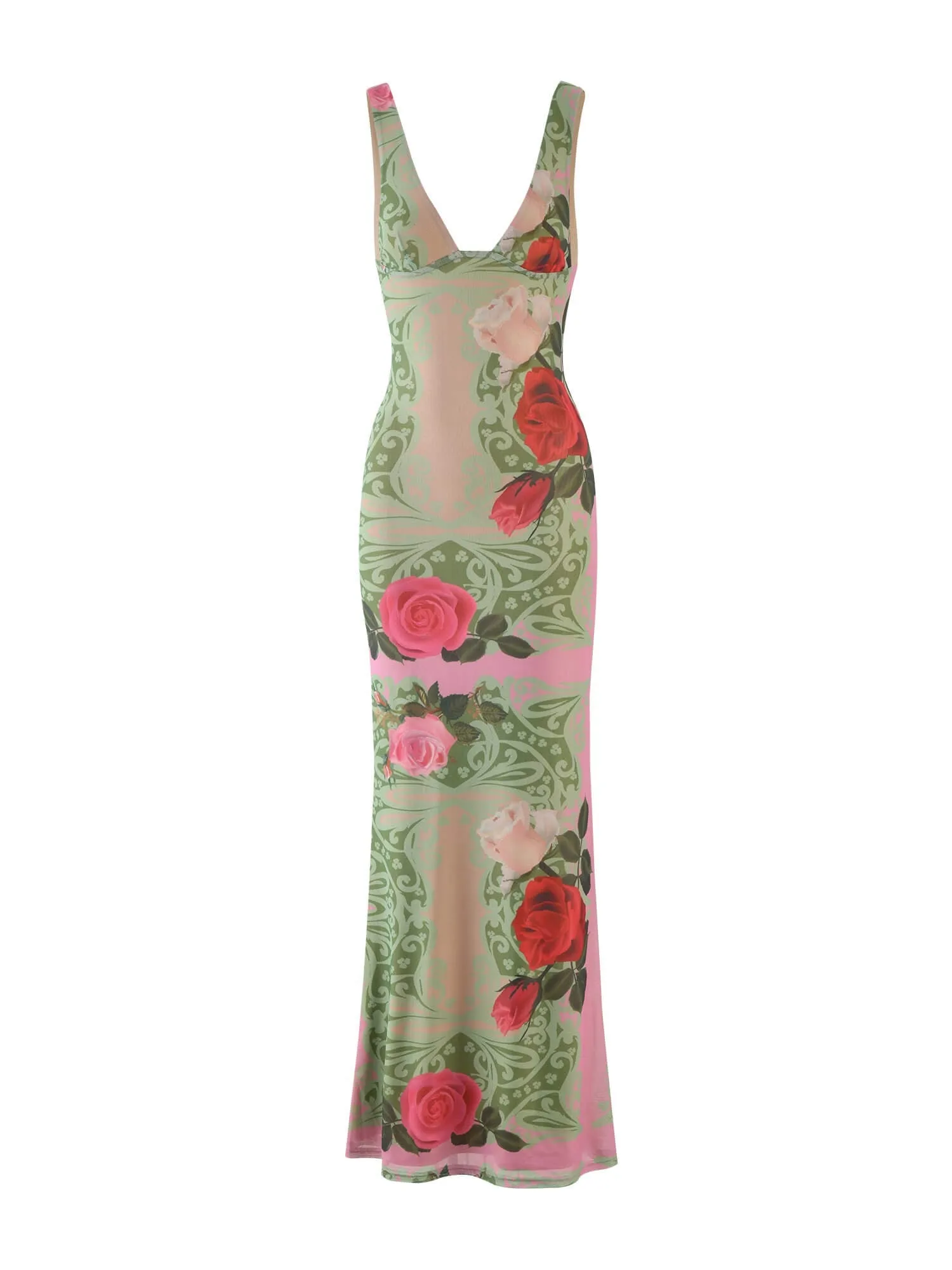 Holiday Style Contrast Rose Print V-neck Maxi Dress sold by Like My Choice product image thumbnail 4