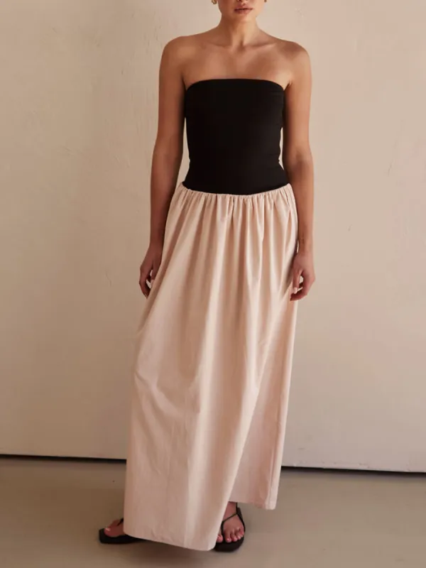 Strapless Black And Sand Paneled Maxi Dress sold by Like My Choice
