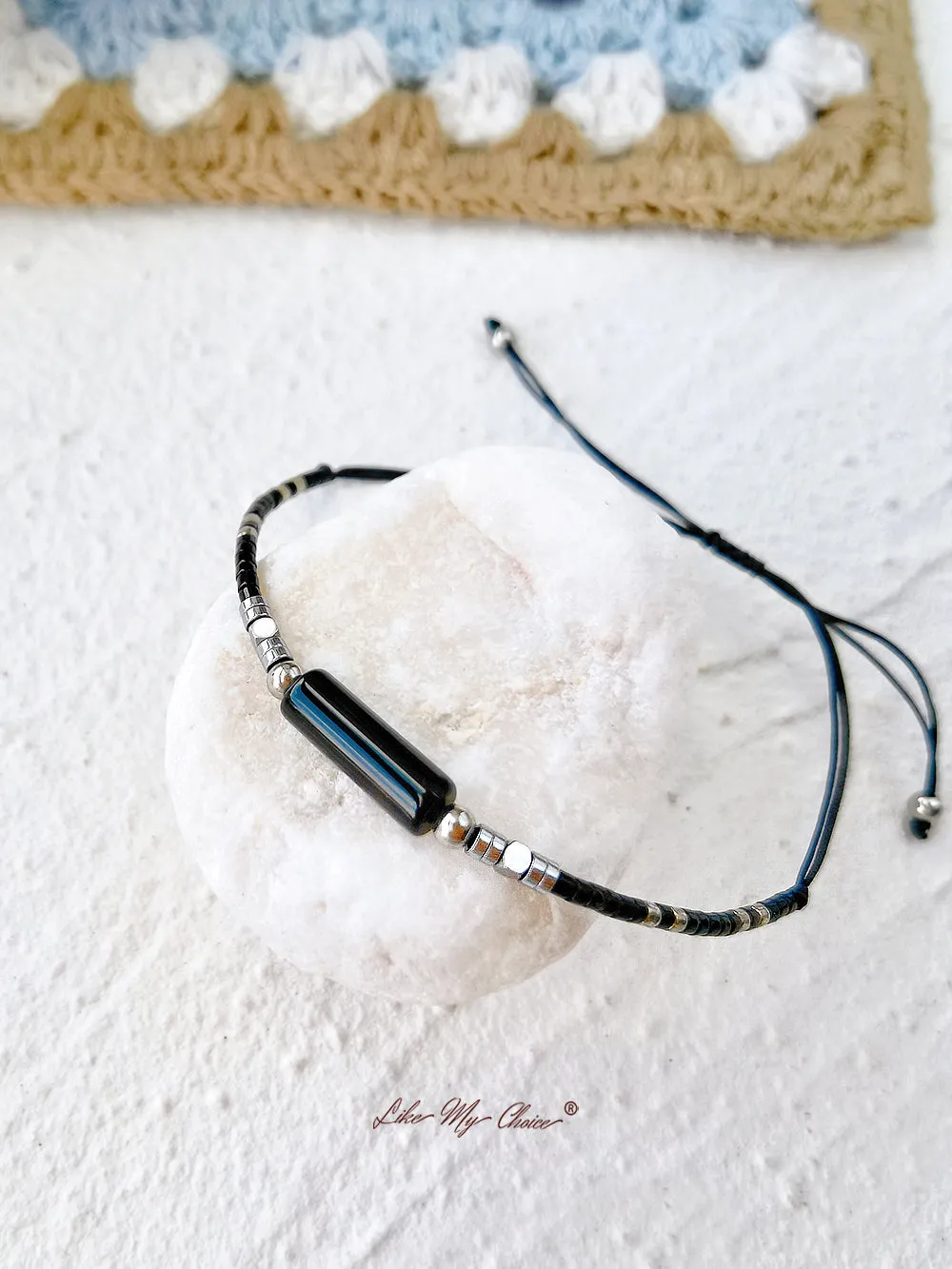 Adjustable Drawstring Beaded Bracelet Black Crystal sold by Like My Choice product image thumbnail 2