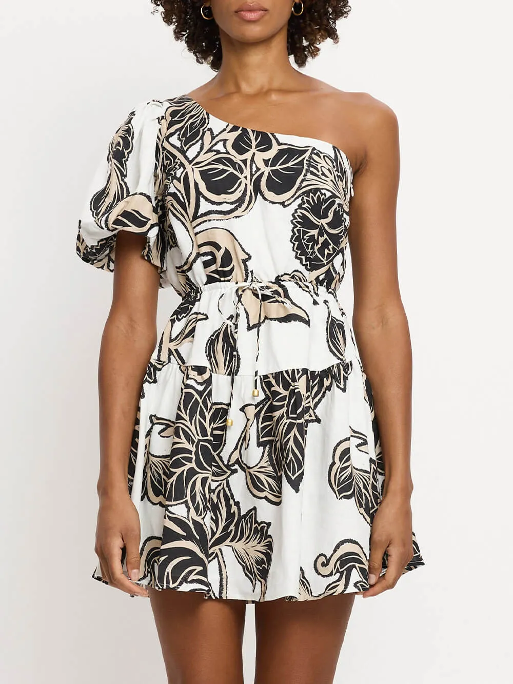 Elegant Floral Print One Shoulder Puff Sleeve Mini Dress sold by Like My Choice