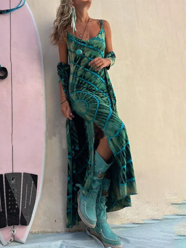 Boho Tie-dye Print Slit Midi Dress sold by Like My Choice