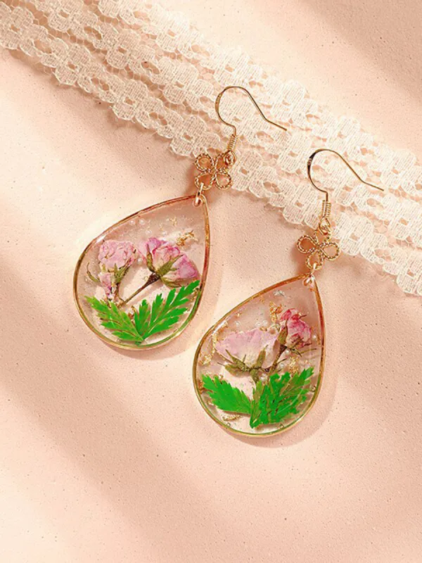 Pink Rose Resin Drop Earrings sold by Like My Choice