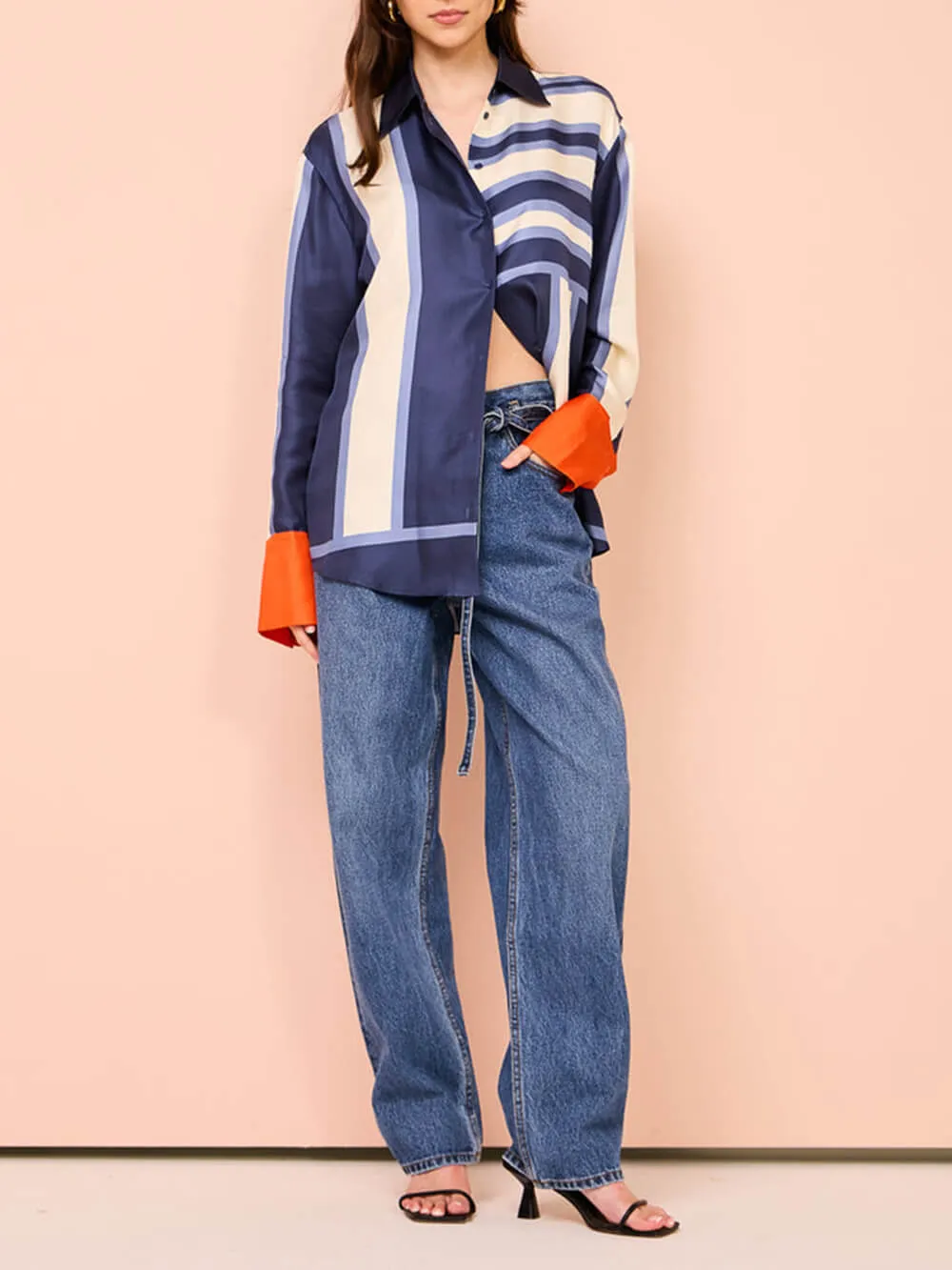 Exquisite Unique Striped Print Patchwork Kutton Oversized Blouse sold by Like My Choice product image thumbnail 4