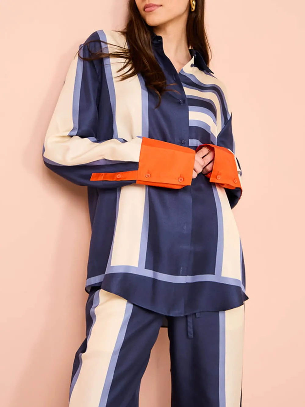 Exquisite Unique Striped Print Patchwork Kutton Oversized Blouse sold by Like My Choice product image thumbnail 3