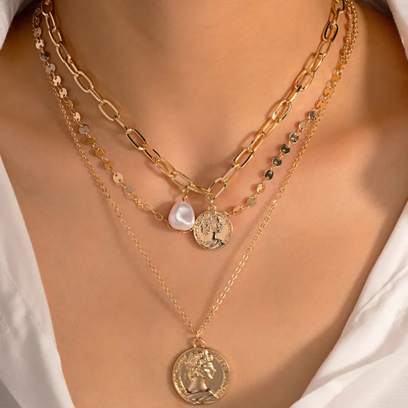 Multilayer Coin Pendant Pearl Necklace sold by Like My Choice