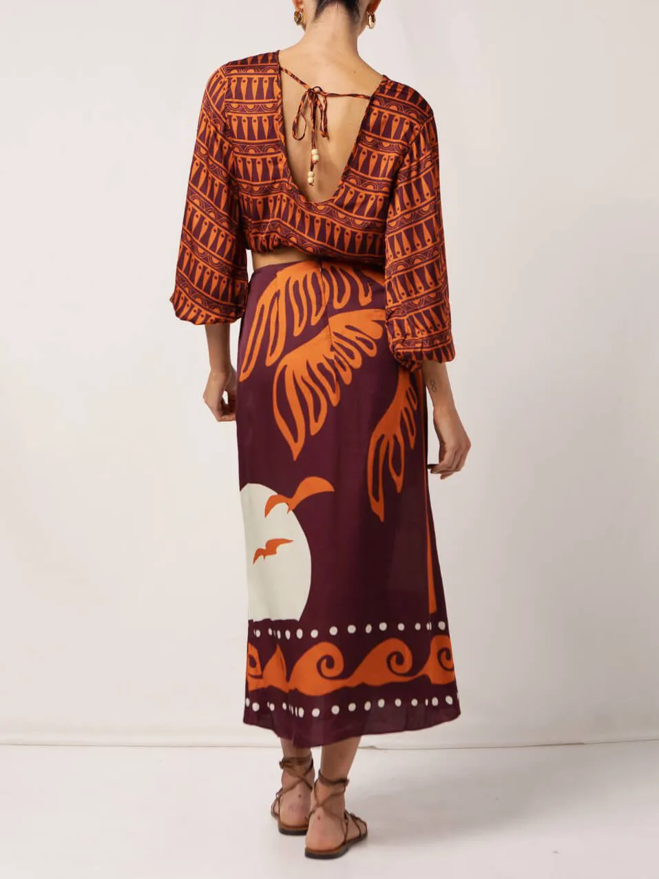 Exquisite Satin Vintage Print Round Neck Backless Short Top sold by Like My Choice product image thumbnail 3