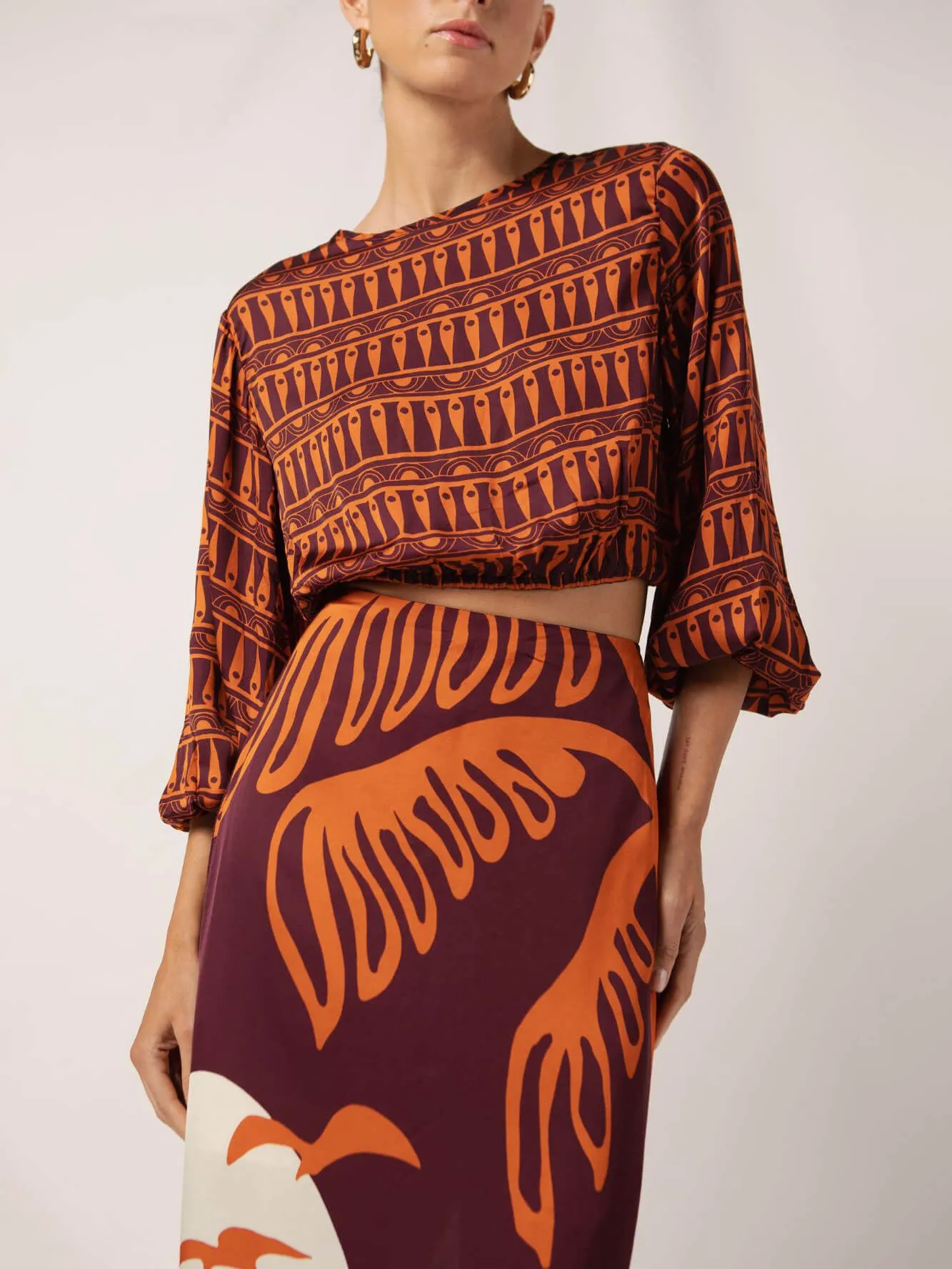 Exquisite Satin Vintage Print Round Neck Backless Short Top sold by Like My Choice