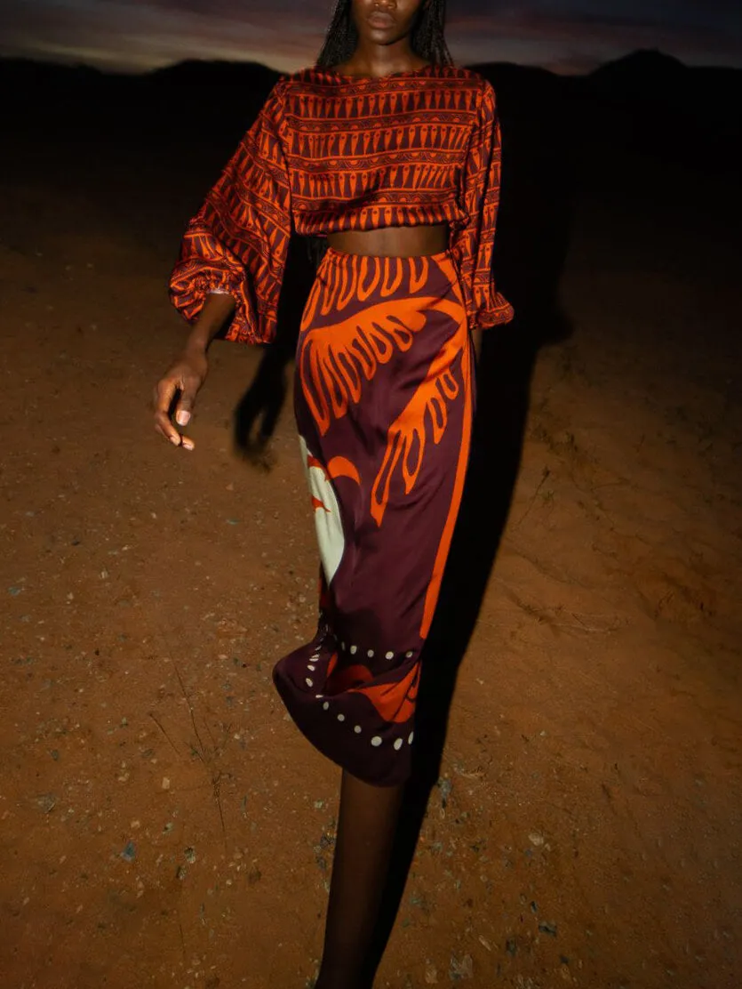 Exquisite Satin Vintage Print Round Neck Backless Short Top sold by Like My Choice product image thumbnail 5