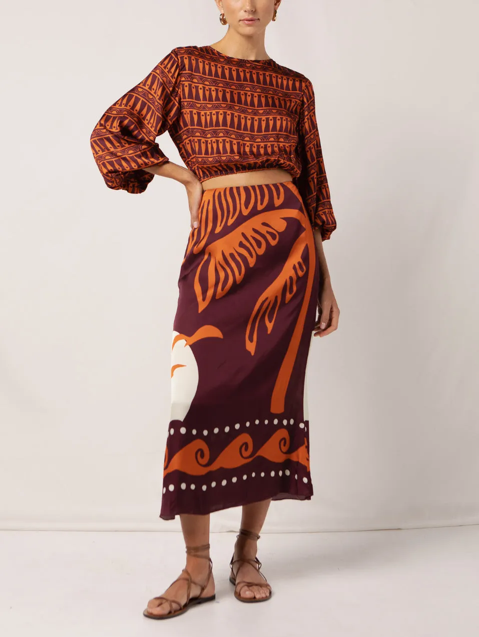 Exquisite Satin Vintage Print Round Neck Backless Short Top sold by Like My Choice product image thumbnail 2