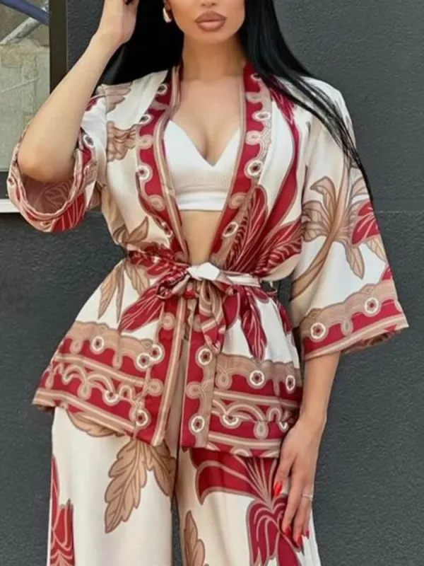Exquisite Hazelnut Printed Cardigan Tie-Wrap Shirt made by Like My Choice