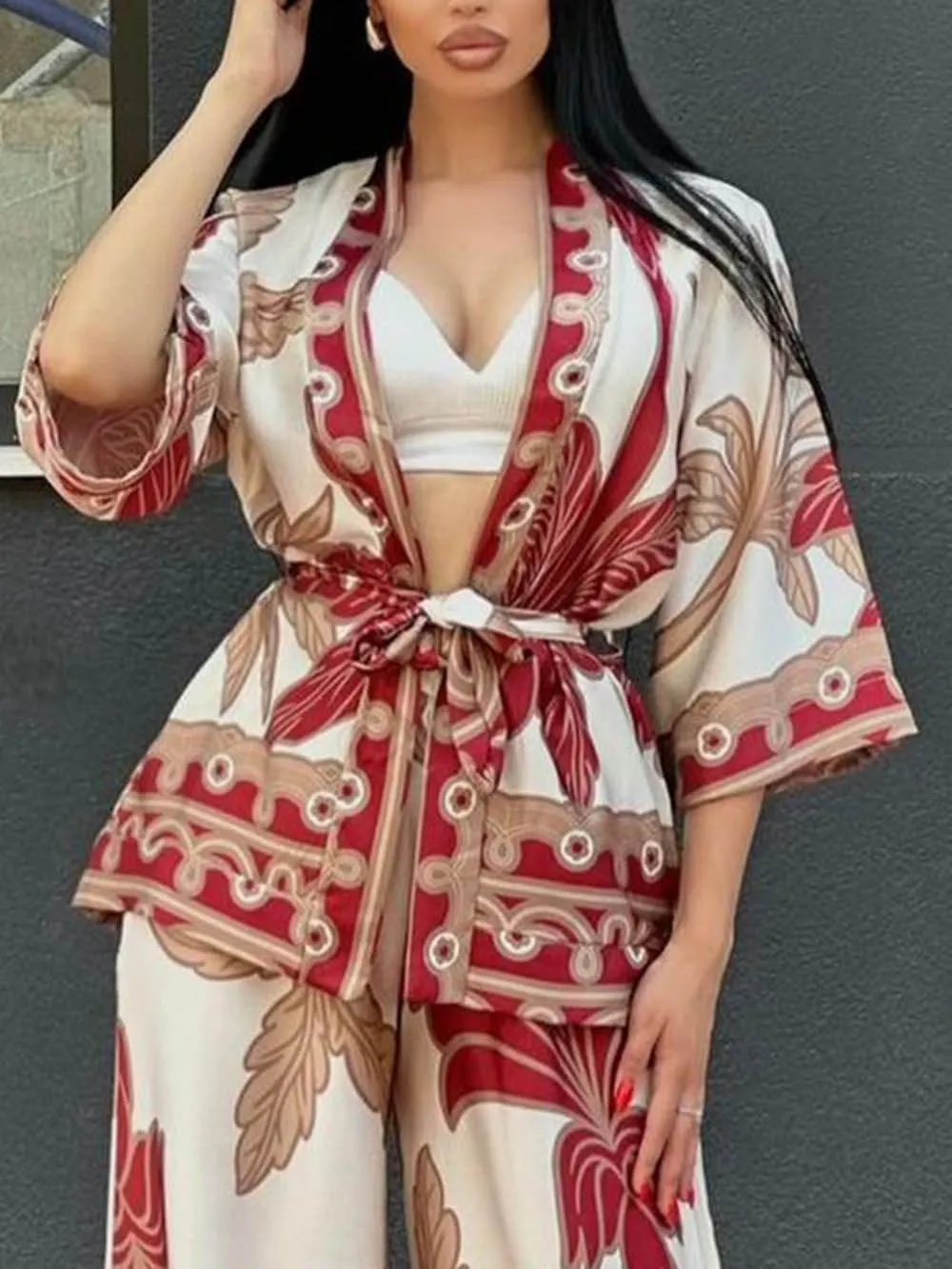 Exquisite Hazelnut Printed Cardigan Tie-Wrap Shirt sold by Like My Choice