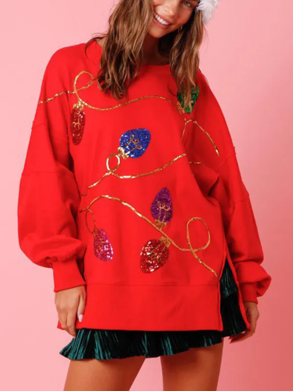 Christmas Sequined Long-Sleeved Pullover Sweatshirt sold by Like My Choice