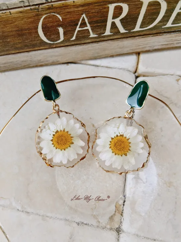 Gold edged daisy earrings sold by Like My Choice