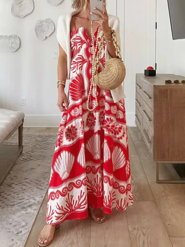 Shell Unique Print Front Lace-Up Loose Maxi Dress sold by Like My Choice