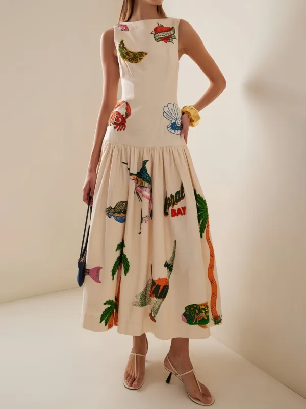 Unique Print Ocean Fashion Midi Dress sold by Like My Choice