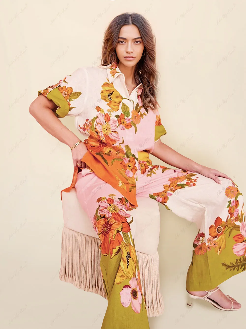 Unique Print Elastic Waist Pocketed Wide Leg Pants sold by Like My Choice product image thumbnail 3