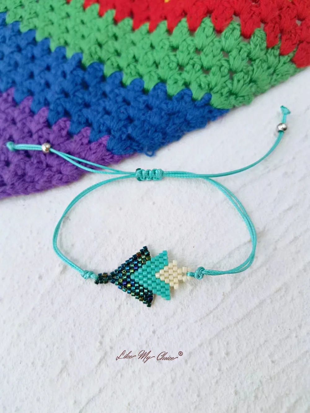 Adjustable Drawstring Beaded Bracelet Miyuki Emerald Arrow sold by Like My Choice