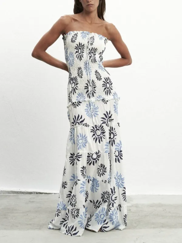 Elegant Sun Print Ruffled Strapless Maxi Dress sold by Like My Choice