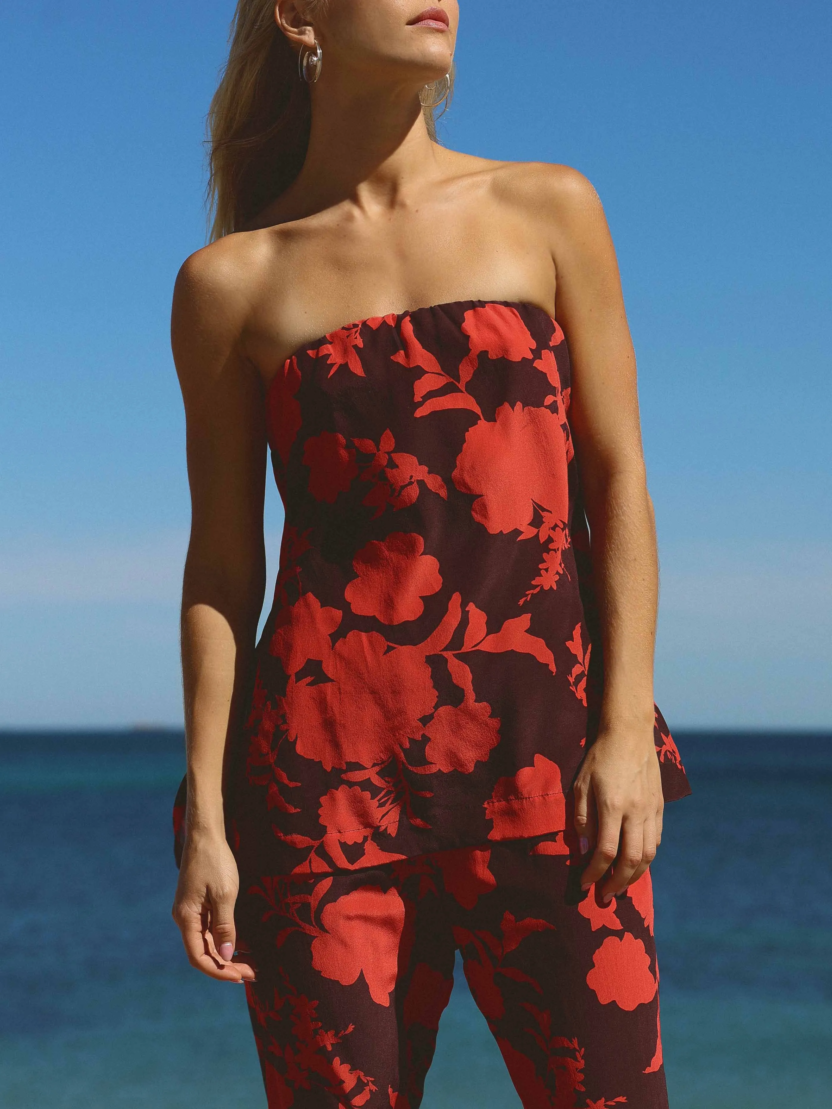 Exquisite Satin Vintage Rose Print Tube Top sold by Like My Choice