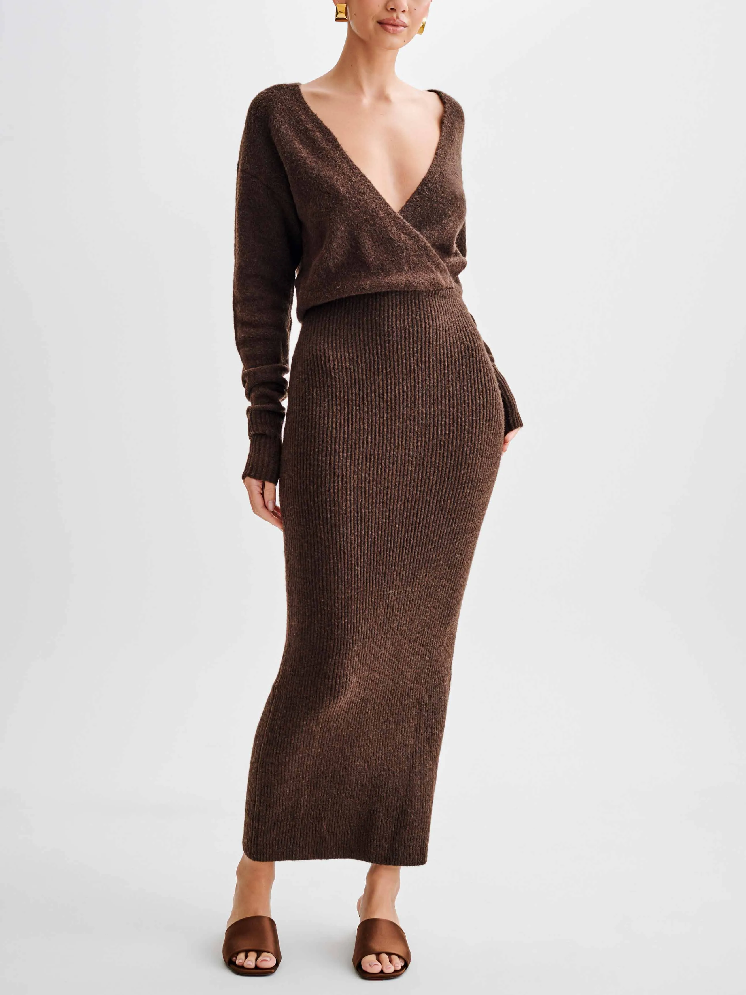 Elegant V-Neck Slim Sweater Hip-Wrapped Midi Dress sold by Like My Choice product image thumbnail 4