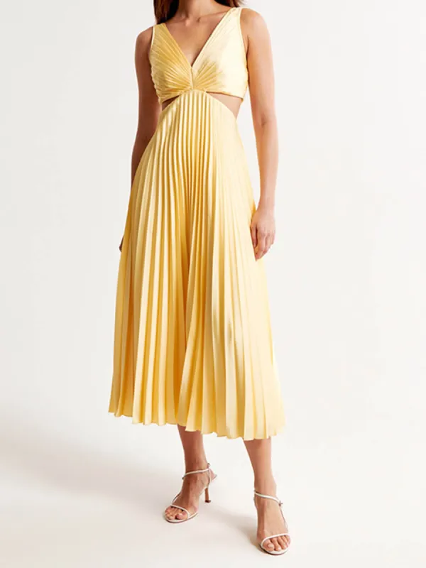 Pleated Cutout Waist Loose Midi Dress sold by Like My Choice