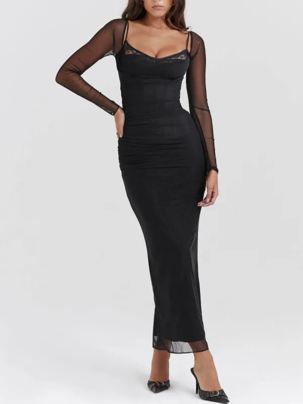 Black Backless Bodycon Suspender Maxi Dress sold by Like My Choice