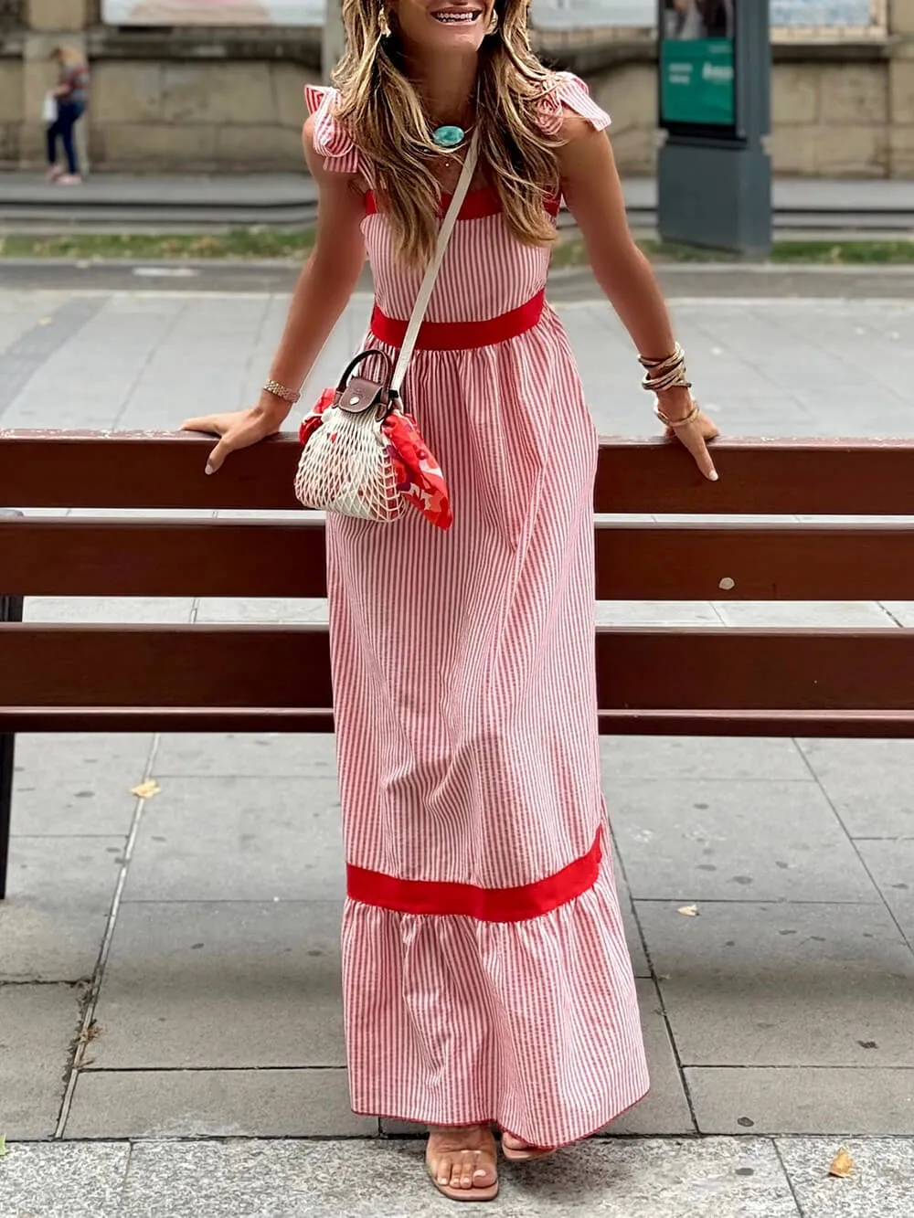 Charm Striped Colorblock Strap Shoulder Maxi Dress sold by Like My Choice product image thumbnail 4