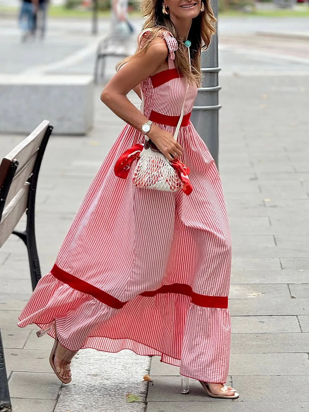 Charm Striped Colorblock Strap Shoulder Maxi Dress sold by Like My Choice product image thumbnail 2