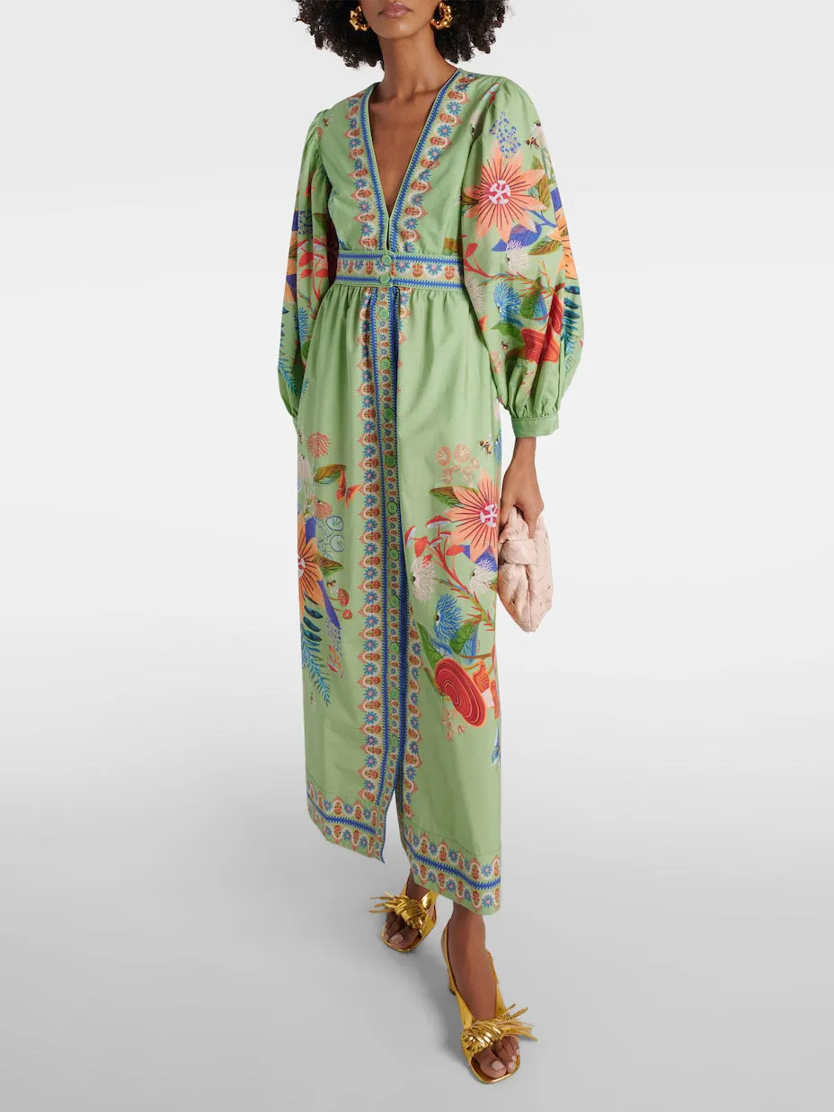 Delicate Floral V-Neck Single Breasted Midi Dress sold by Like My Choice