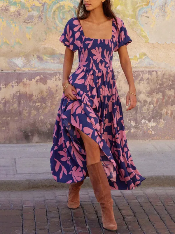Puff Sleeve Square Neck Printed Midi Dress sold by Like My Choice