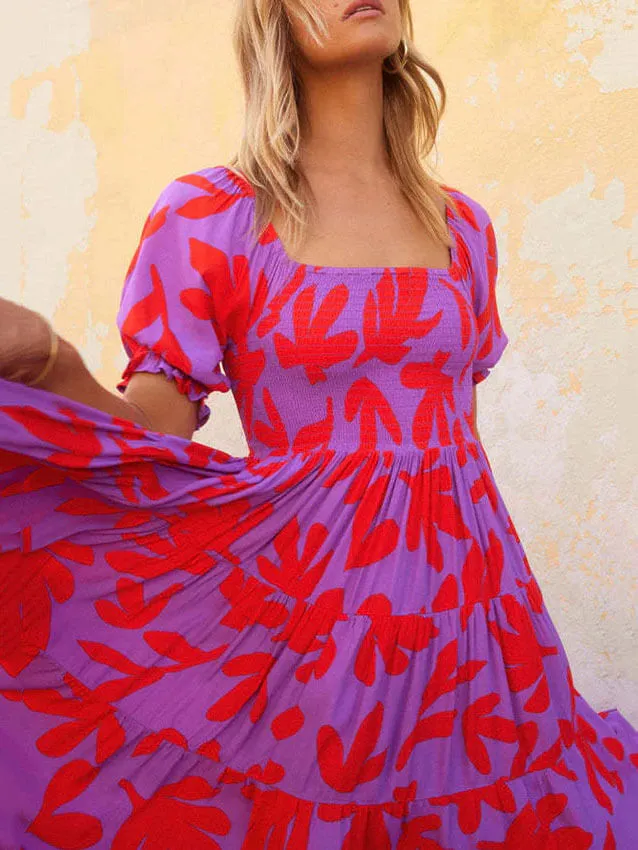 Puff Sleeve Square Neck Printed Midi Dress sold by Like My Choice product image thumbnail 5