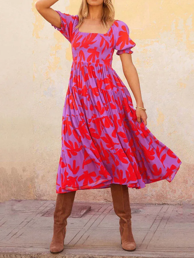 Puff Sleeve Square Neck Printed Midi Dress sold by Like My Choice product image thumbnail 4