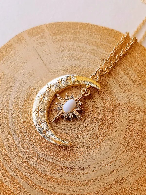 Bohemian Moon & Star Opal Necklace sold by Like My Choice