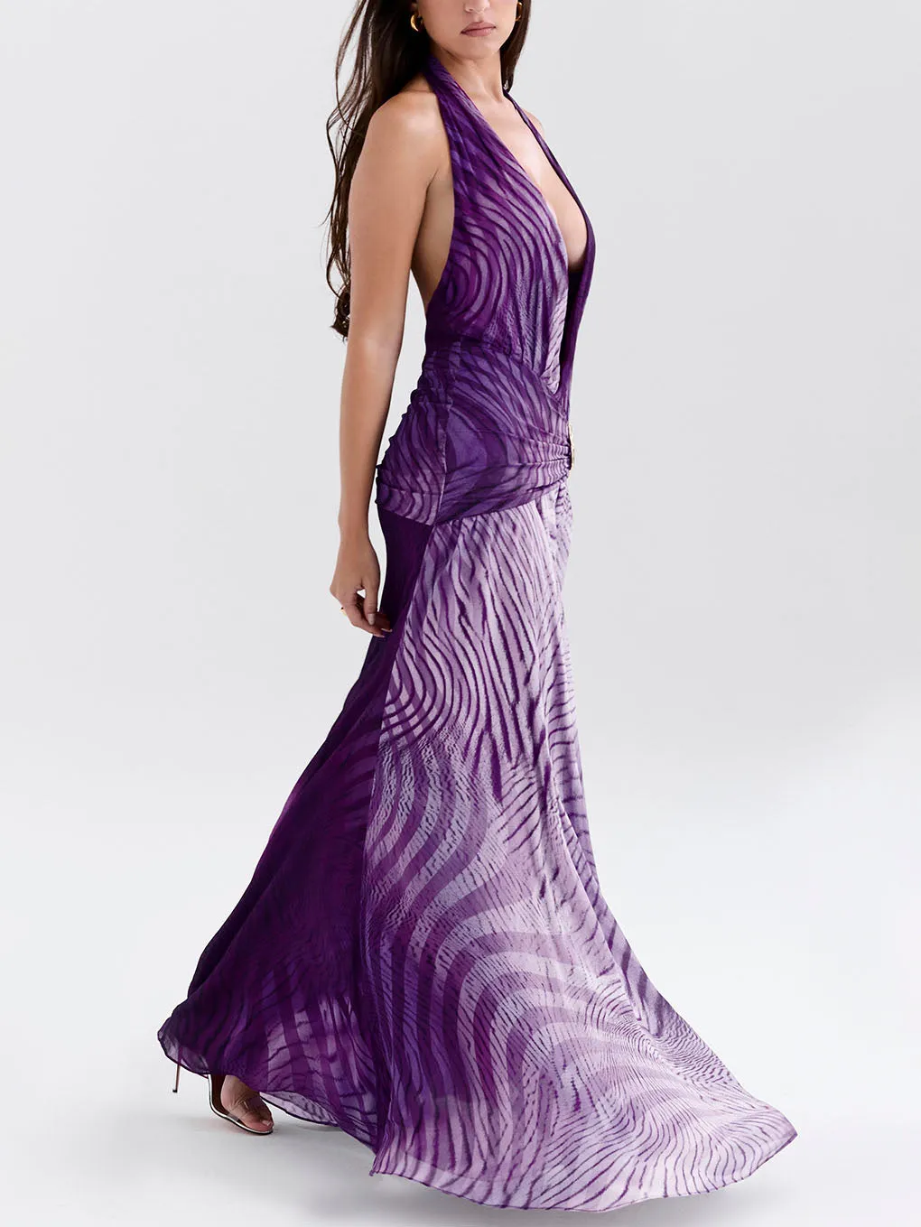 Elegant V-Neck Gradient Print Halter Neck Midi Dress sold by Like My Choice product image thumbnail 3