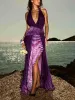 Elegant V-Neck Gradient Print Halter Neck Midi Dress sold by Like My Choice