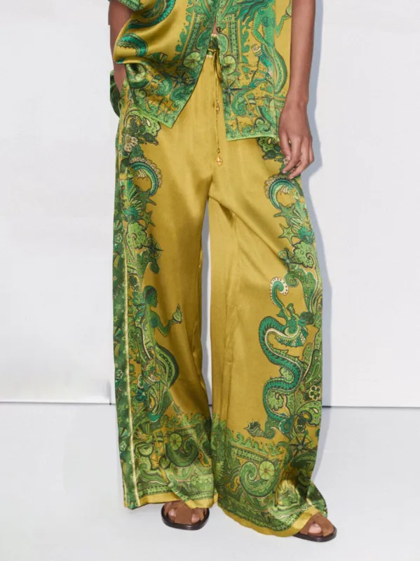 Exquisite Satin Unique Floral Print Wide Leg Pants sold by Like My Choice