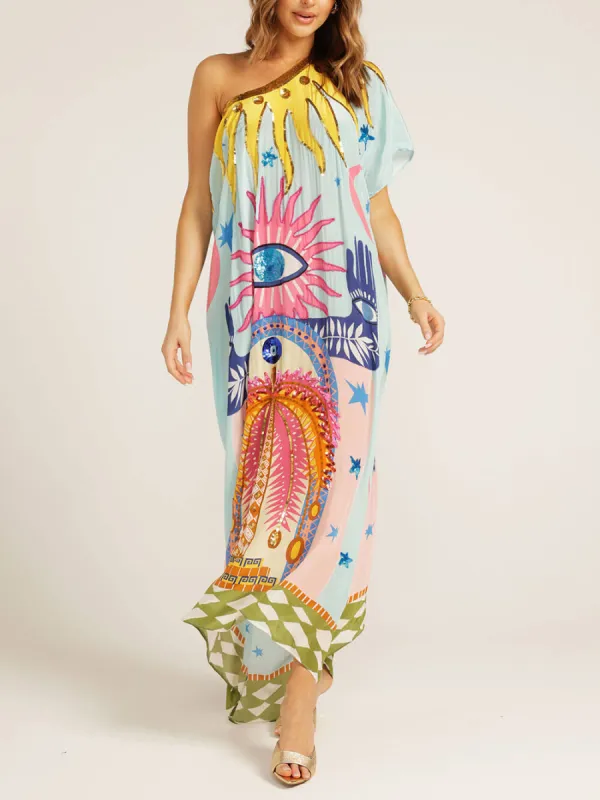 Luxe Sequin Hand-Painted Printed Maxi Dress sold by Like My Choice