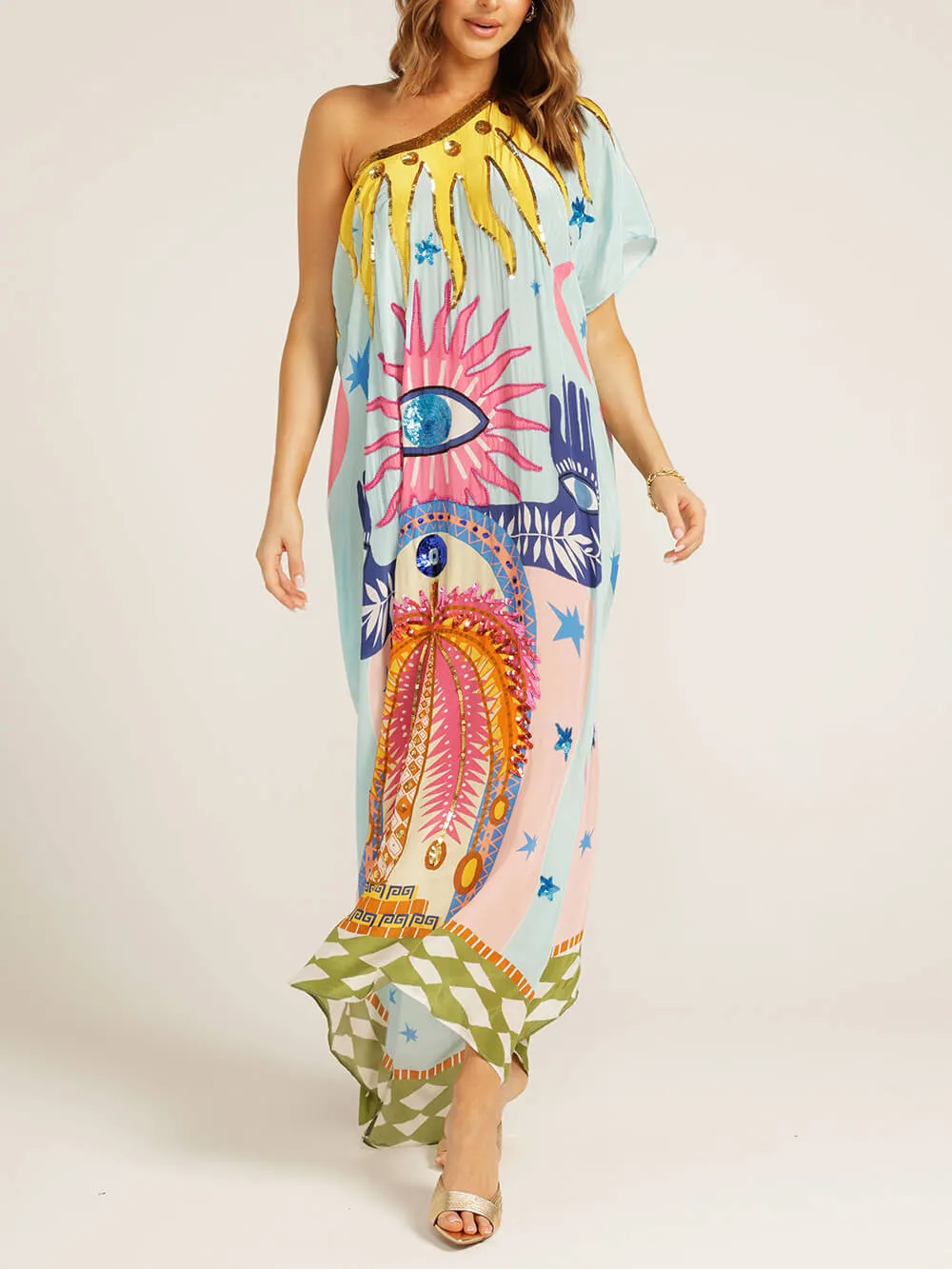 Luxe Sequin Hand-Painted Printed Maxi Dress sold by Like My Choice
