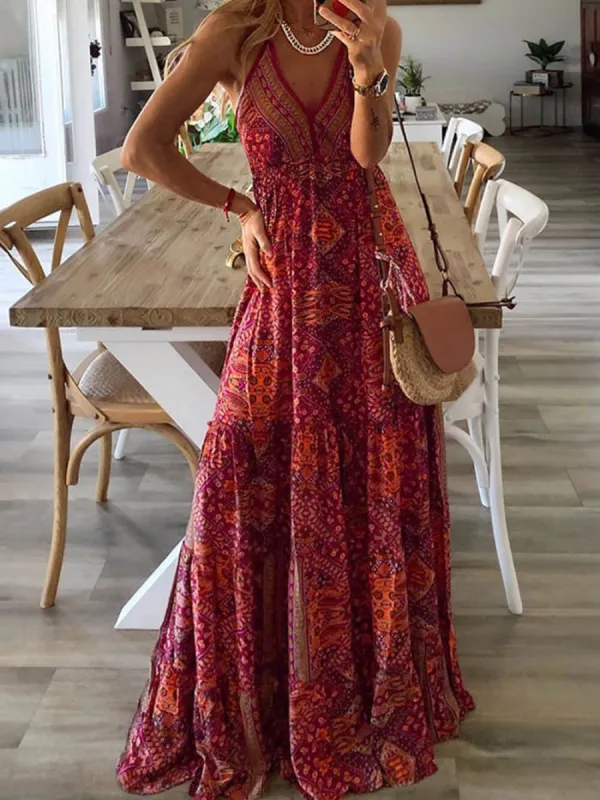 High Waist V-Neck Floral Suspender Maxi Skirt sold by Like My Choice