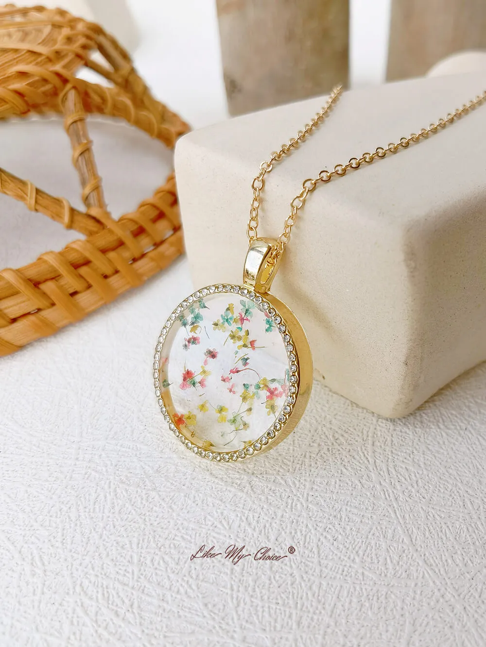 Floral Resin Round Crystal Pendant Necklace sold by Like My Choice product image thumbnail 2