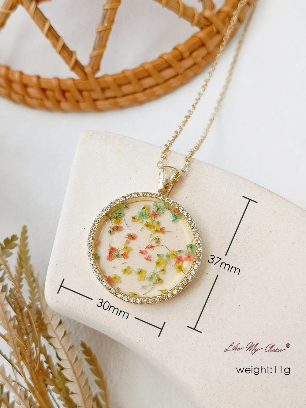 Floral Resin Round Crystal Pendant Necklace sold by Like My Choice product image thumbnail 3