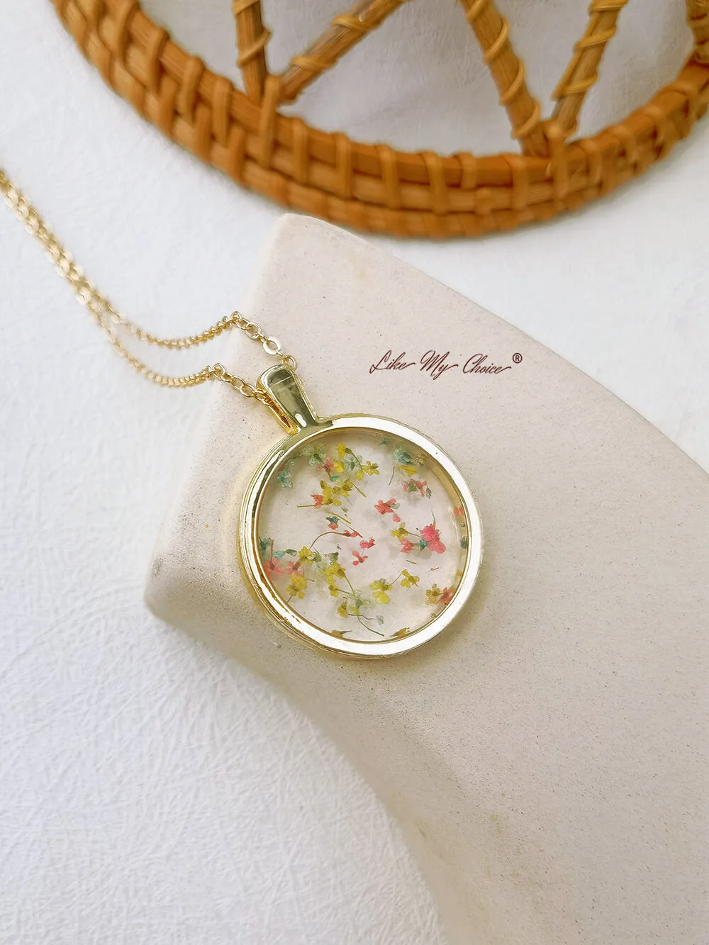 Floral Resin Round Crystal Pendant Necklace sold by Like My Choice product image thumbnail 4