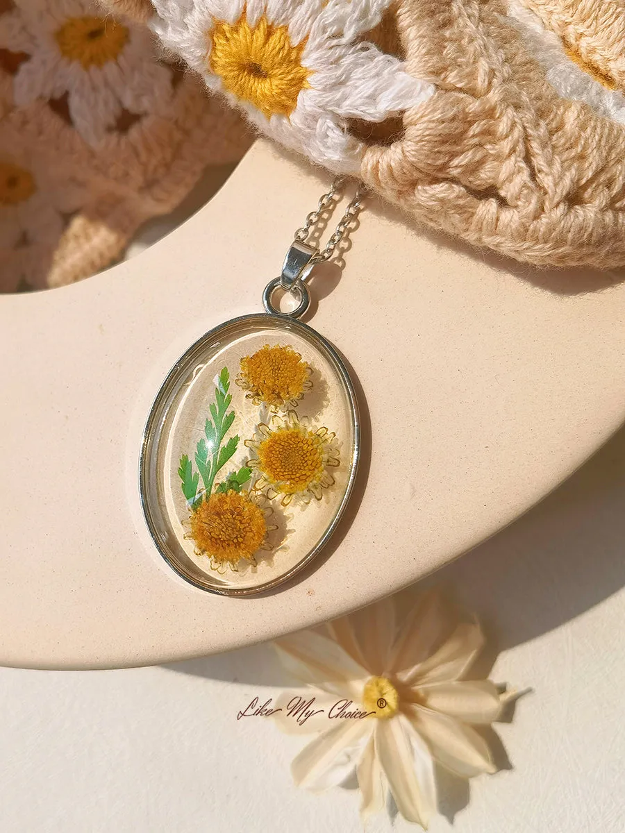 Resin Pendant Necklace With Eternal Sunflower Dried Flowers sold by Like My Choice