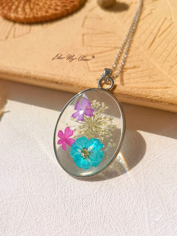 Resin Pendant Necklace With Larkspur Blue Galsang Flower sold by Like My Choice