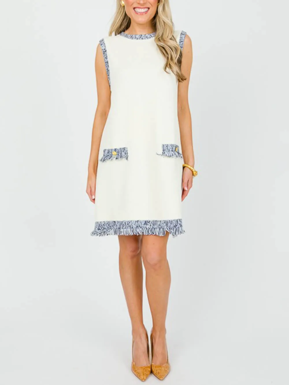Chic Contrast Stitching Fringe Mini Dress sold by Like My Choice product image thumbnail 2