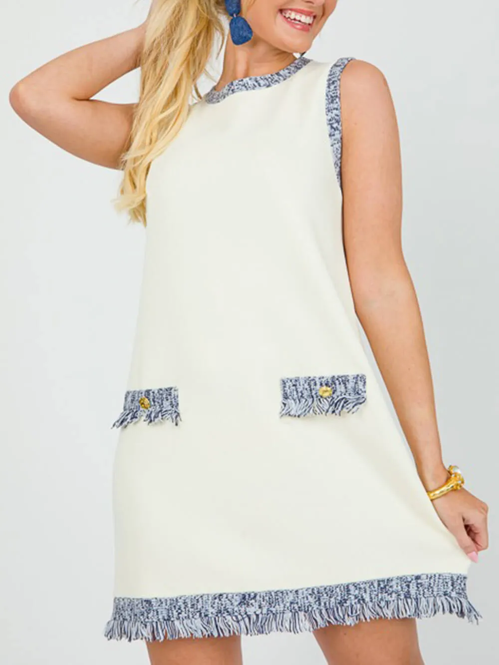 Chic Contrast Stitching Fringe Mini Dress sold by Like My Choice product image thumbnail 4