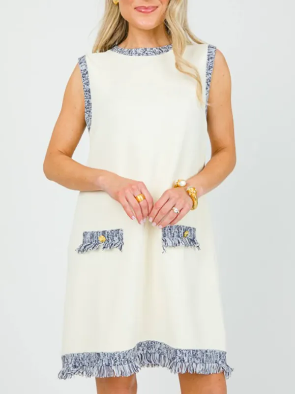 Chic Contrast Stitching Fringe Mini Dress made by Like My Choice