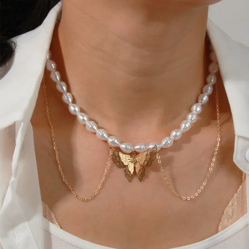 Pearl Butterfly Pendant Necklace sold by Like My Choice