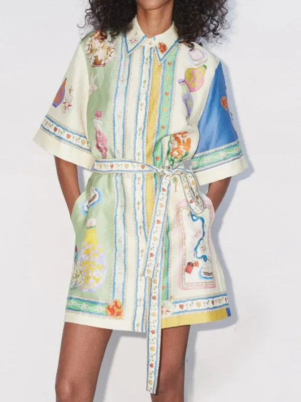 Unique Exquisite Oil Painting Print Lace-Up Cardigan Mini Dress sold by Like My Choice