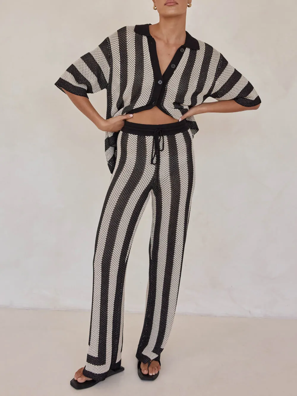 Black And Sand Striped Knitted Shirt sold by Like My Choice product image thumbnail 3